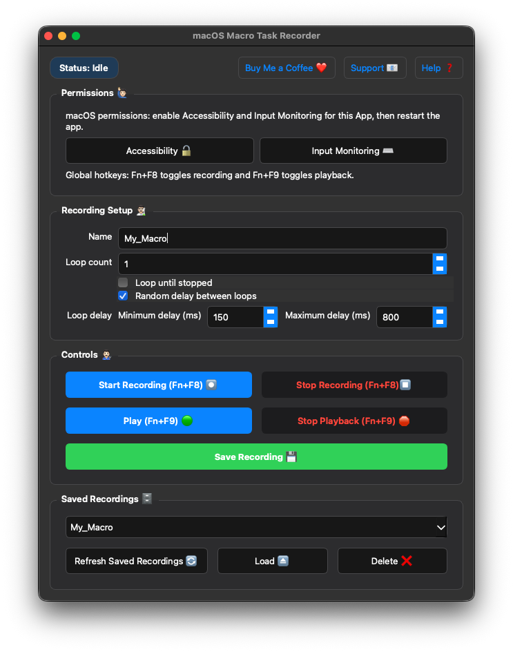 macOS Macro Task Recorder app screenshot